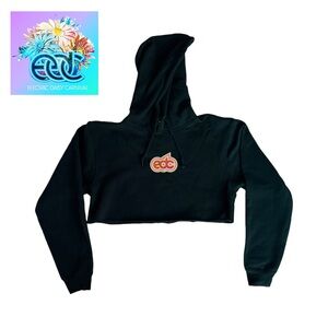 EDC SPARKLE FOIL CROP HOODIE, ELECTRIC DAISY CARNIVAL, BLACK, SIZE M, LIKE NEW